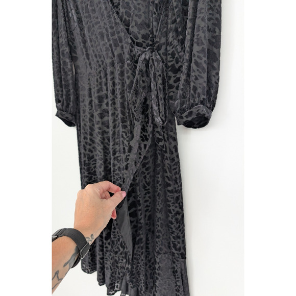 Calvin Klein Black‎ Sheer Leopard Velvet Burnout Wrap Dress Gothic Glam  8 - Picture 8 of 16